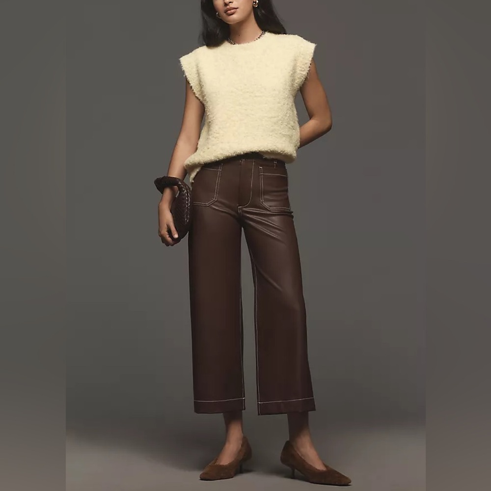 NEW Anthropologie Maeve The Colette Faux Leather Wide Leg Pant Women's Size 29